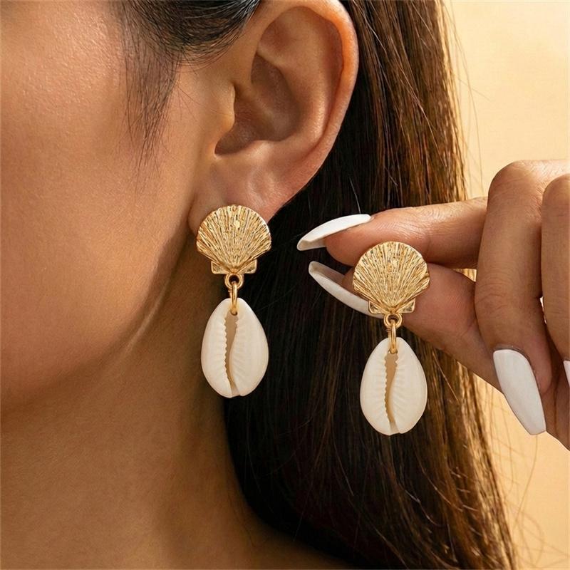Boho Starfish Shell Asymmetric Dangle Earrings for Women Ocean Style Conch Scallop Pearl Earring Summer Beach Party Jewelry Gift