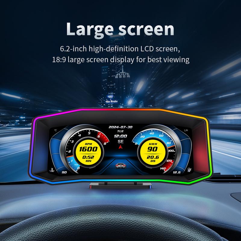 P4 OBD GPS Car Head Up Display Multi-function Smart HUD 6.2 Inch LCD Screen Car System Speed Turbine Accelerometer Slope Meter
