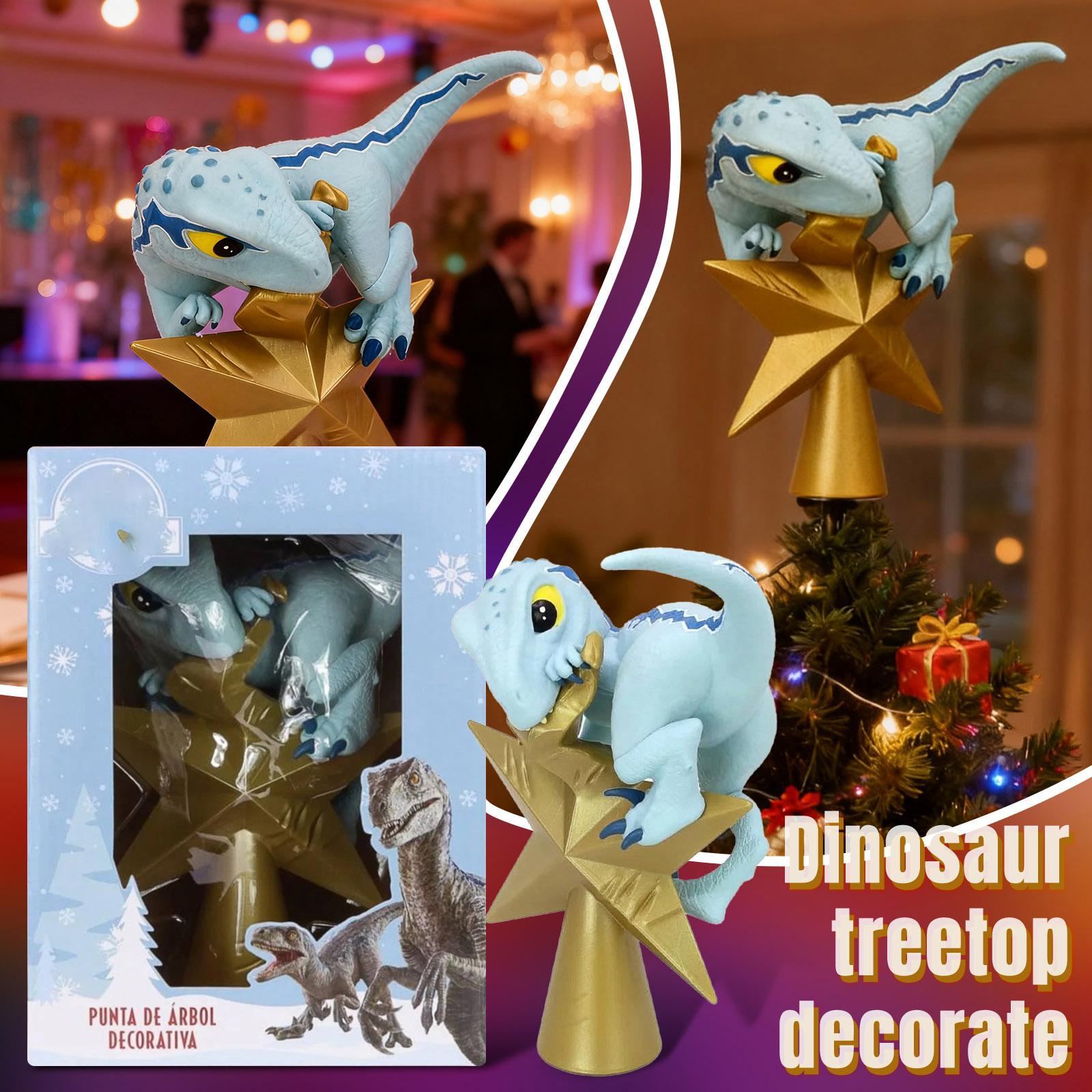 

Dinosaur Tree Topper With Star – Unique Christmas Tree Decoration, Fun Prehistoric Dino Ornament With Glitter Star For Holiday Party Decor One Size