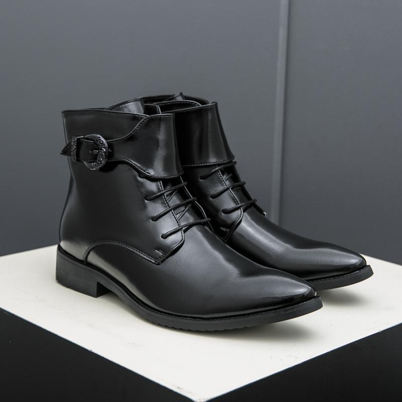 Fashion Brand Men's Fashion Trends Buckle Chelsea Ankle Boots Handmade Leather High Top Shoes Business Casual High Quality Elegant Boots