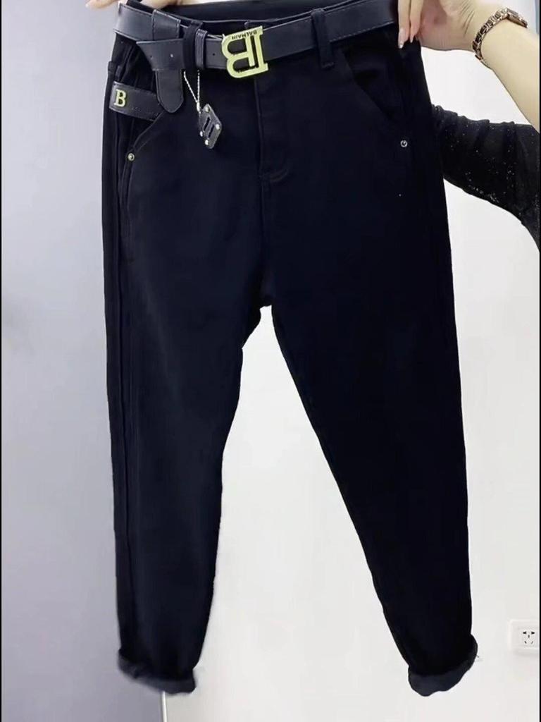 Γυναικείο βελούδινο καρότο τζιν με ψηλόμεσο, Φθινόπωρο/Χειμώνας 2023 - Χαλαρή εφαρμογή, αδυνάτισμα, σε στυλ χαρέμι ​​μεγάλου μεγέθους.