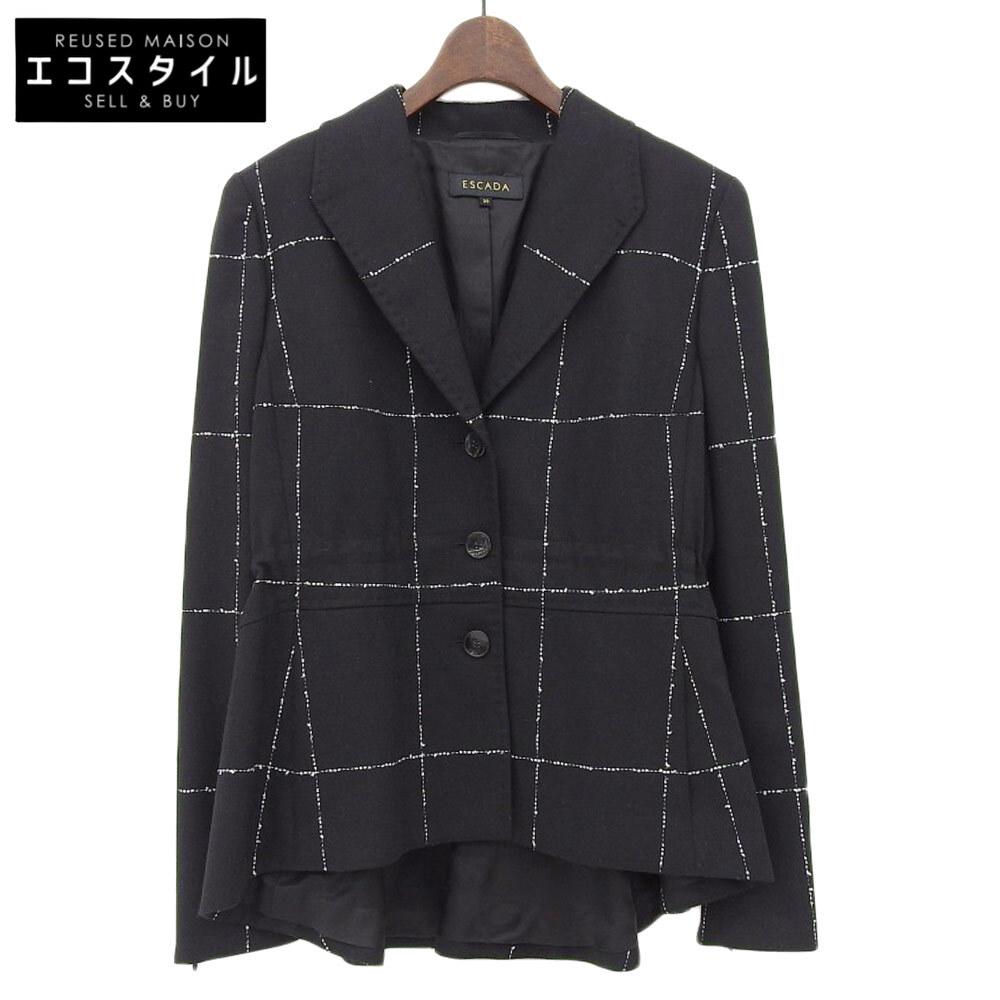 Escada 5014339 Wool Windowpane Jacket 38 blackUsed
