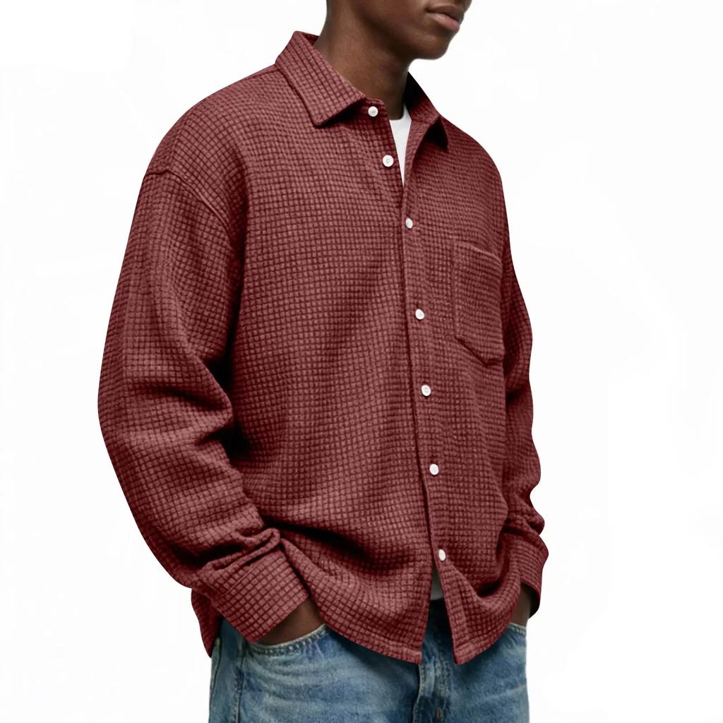 Single Breasted Vintage Long Sleeve Shirt Men Loose Solid Color Spring Autumn Men's Casual Pocket Shirt