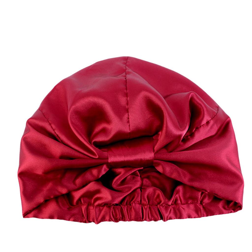 Women's Double-Layered Reusable Silk Satin Sleep Headwrap for Nighttime Beauty Routine – Elastic Band & Knot Closure Shower Bathing Cap