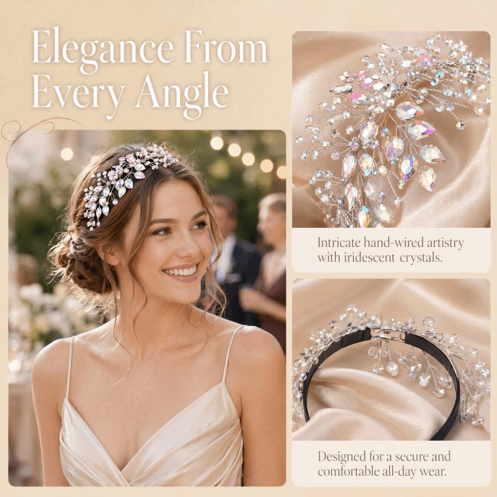 Rhinestone Wedding Hair Accessories Leaf Design Bridal Headband Bridal Headpiece  For Women