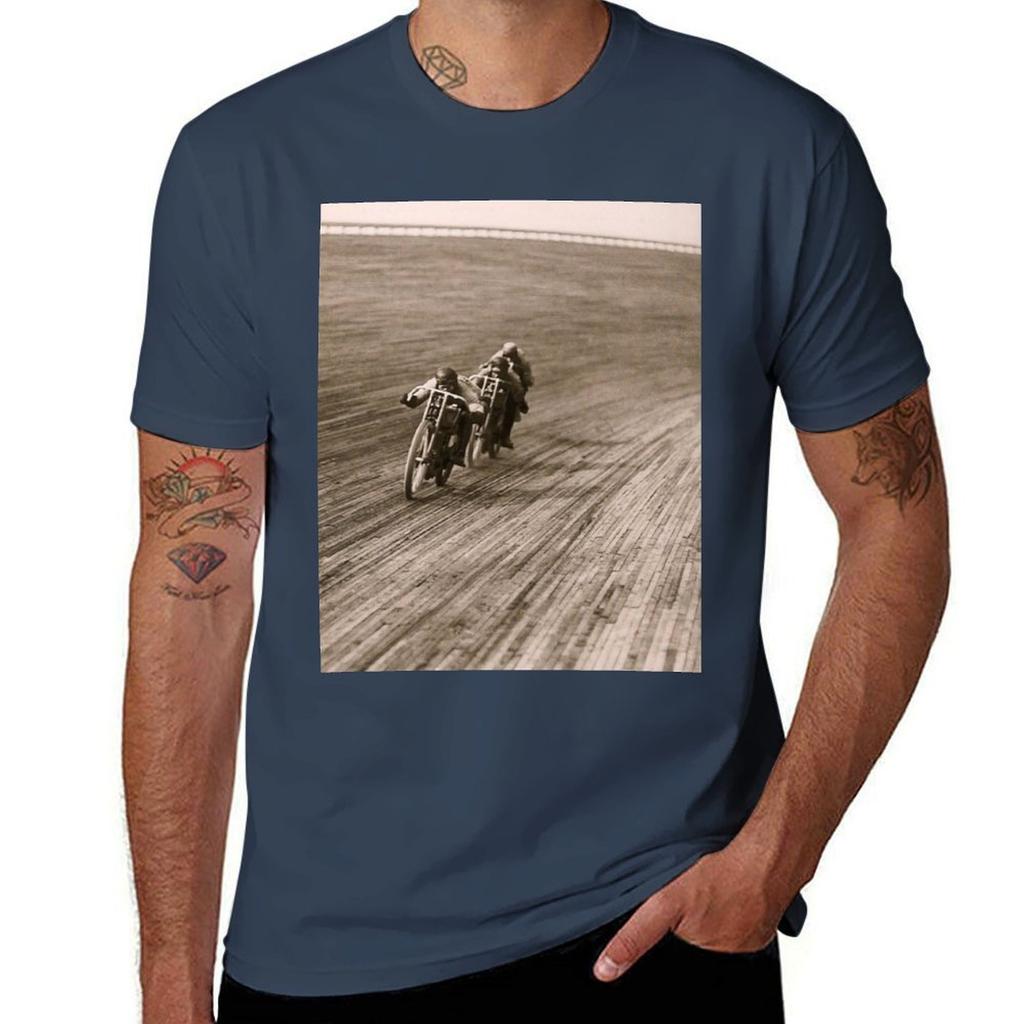 Motorcycle Board Track Racing 1920s Tshirt Basic Plain Tee For Spring And Summer