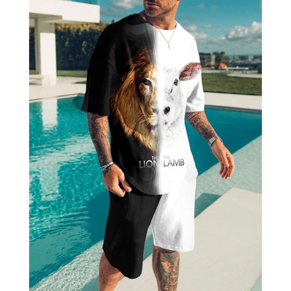 2023 New Men's Clothing Set Summer Outfit 3D Printed Tshirt Shorts 2 Pieces Oversized Tracksuit Casual Love Eagle Sportwear Suit