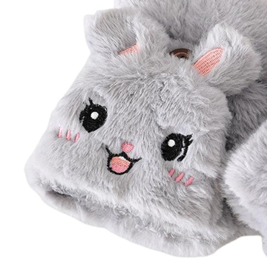 1 Pair Women Plush Rabbit Fingerless Gloves Warm Thick Winter Convertible Flip Top Cartoon Bunny Gloves Outdoor Cold Weather Half Finger Mittens