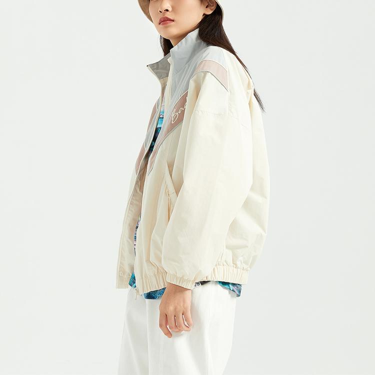 Li-Ning Loose Color Block Stand Collar Jacket Women Jackets Eggshell-Gray AFDR034-3