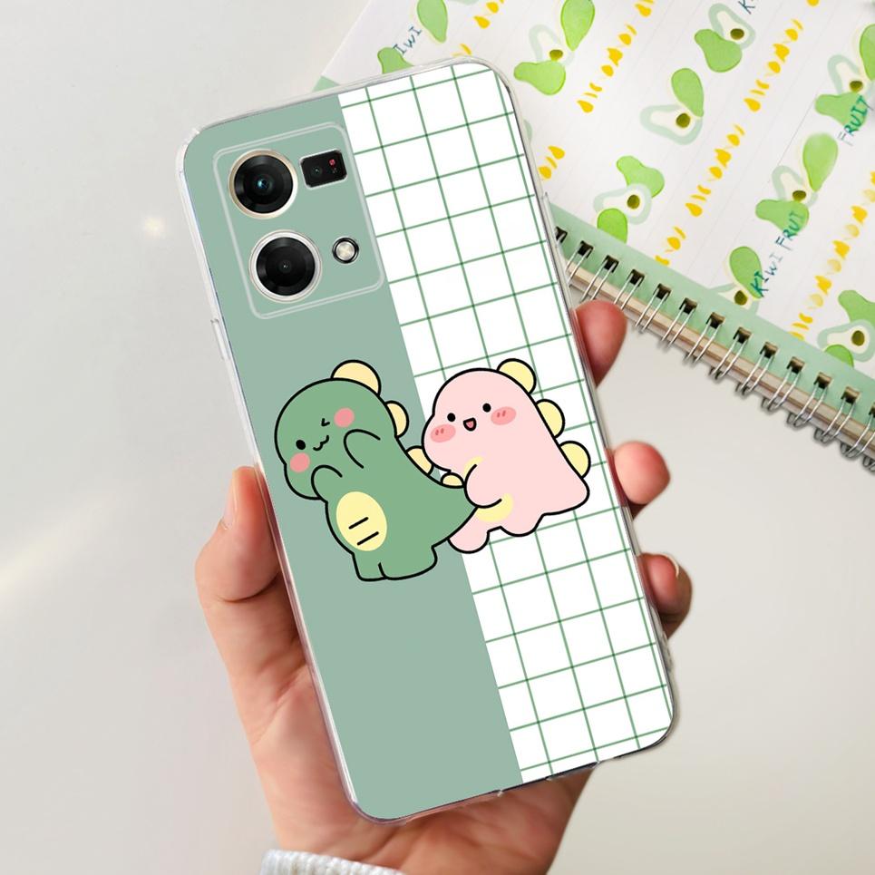 For Oppo Reno7 4G Case CPH2363 Cute Cat Dinosaur Flower Soft  Clear silicone Protector Back Cover For Oppo Reno 7 Phone Capa