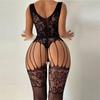 Black Crotchless Soft Stretch Body Stockings Lace Sheer Lingerie Night Dress Women Sexual Wear Embroidery Fishnet Sexy Underwear