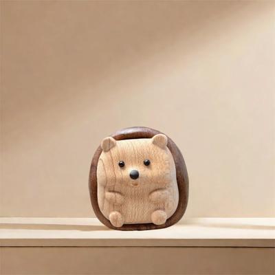 Crafts Cartoon Hedgehog Statue Creative Decorative Animal Sculpture Wooden Desktop Ornament Cabinet