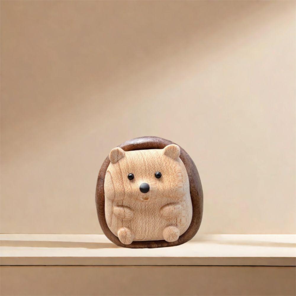 Wooden Animal Sculpture Creative Interior Decoration Figurine Cute Hedgehog Statue Cabinet