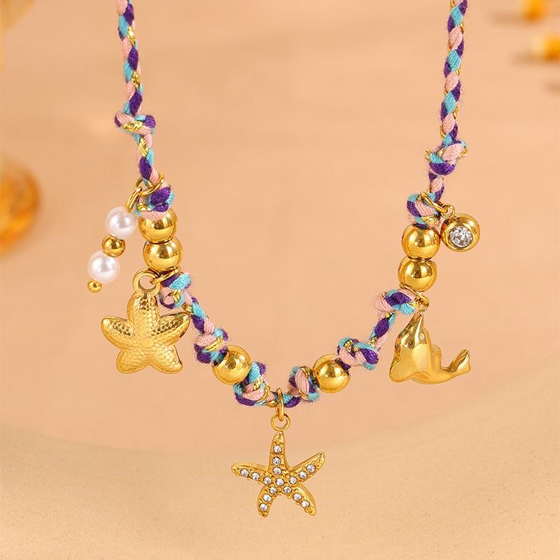 Summer Beach Travel Starfish Accessories Whale Color Woven Necklace Women's Fashion Travel Versatile Beaded Necklace