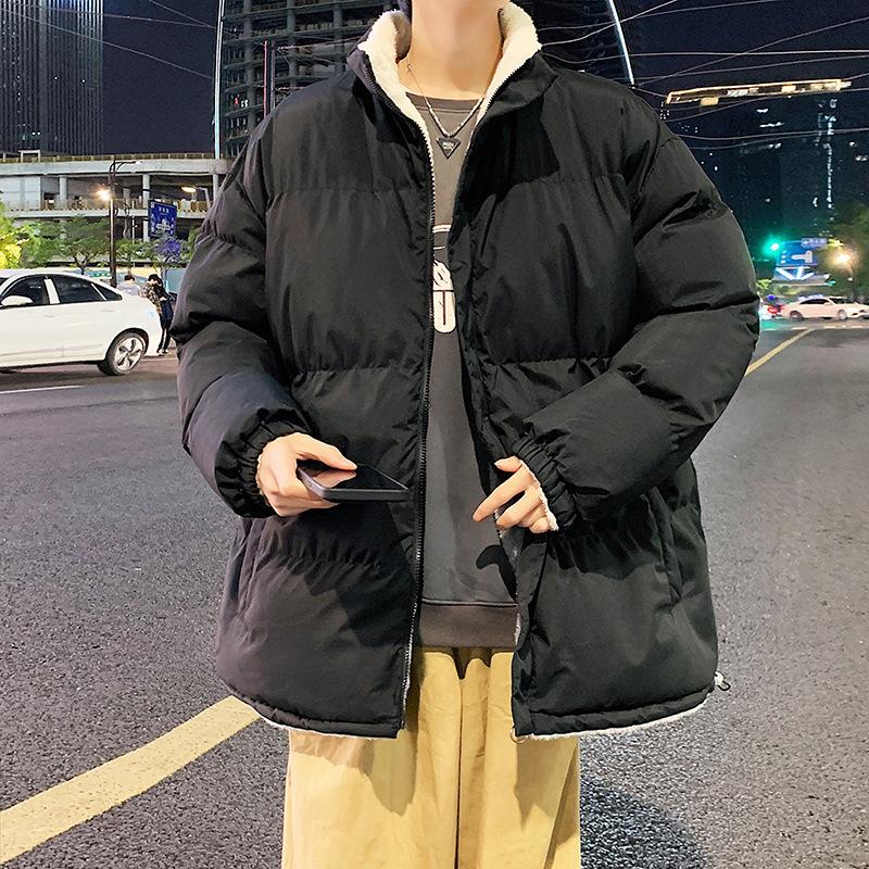 

Simple double-wearable cotton-padded jacket winter velvet thickened boys cotton-padded jacket teenager lapel jacket cotton-padded jacket M чорний