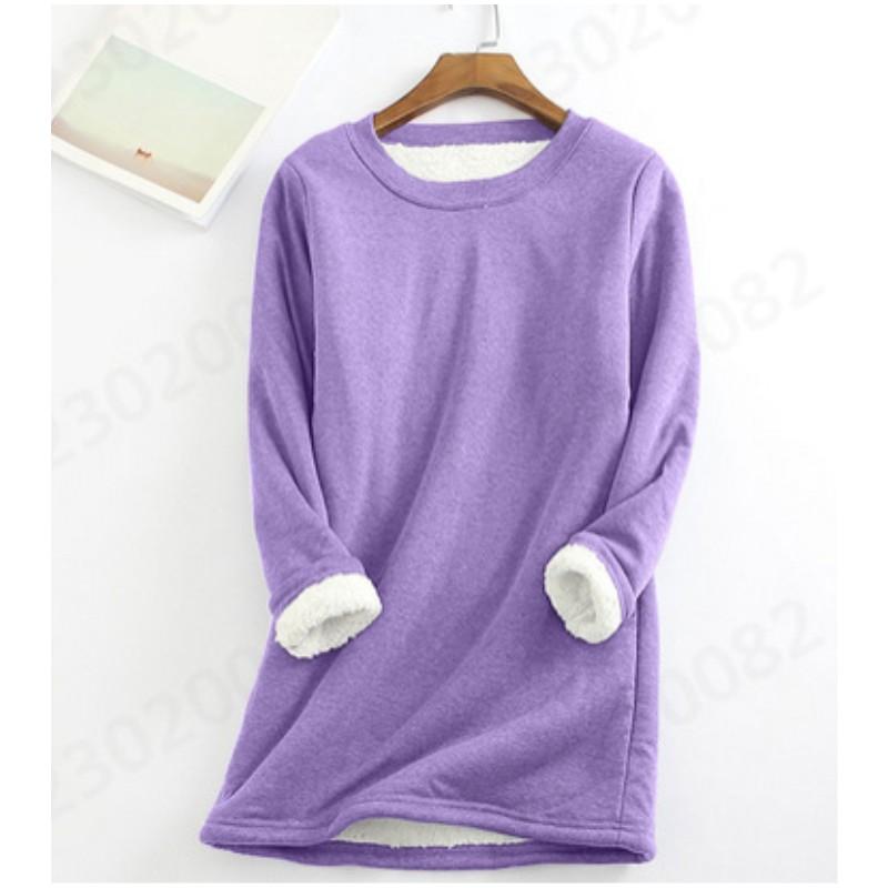 Plus Size Thickened Velvet Warm Tops Women Winter Casual Bottoming Fleece T Shirt Solid Color O-Neck Sweatershirts