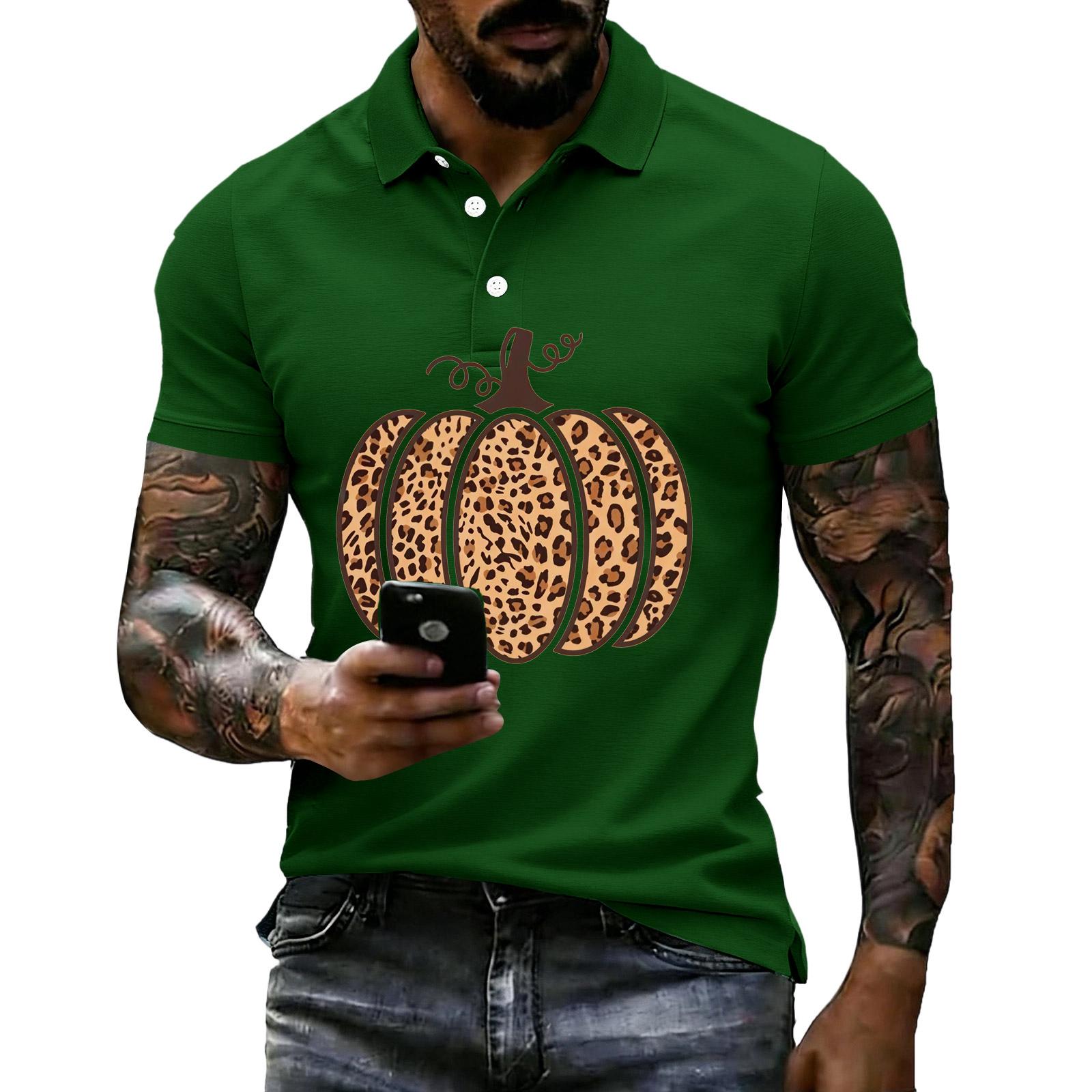 Men s Halloween Printed Short Sleeve Casual Shirt L