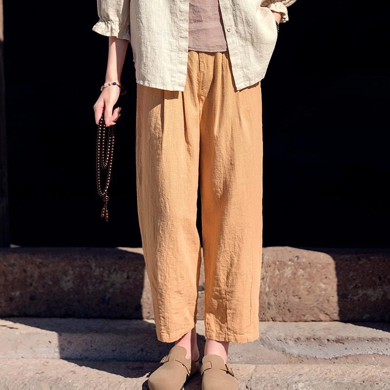 

Johnature Женские винтажные прямые брюки, однотонные весенние брюки с эластичной резинкой на талии, женские свободные брюки в китайском стиле One Size