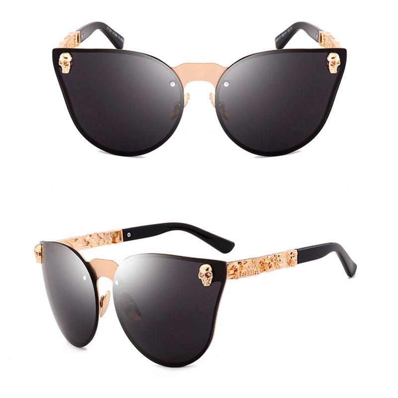 Vintage Rimless Cat Eye Sunglasses Women Men Luxury Designer Sun Glass Mirror Coating Relief Skeleton