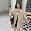 New Design Autumn Casual Women Khaki Windbreaker Jacket Mid Length Simple Versatile Coat