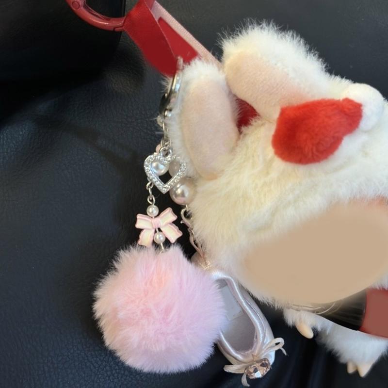 Elegantes Ballett Schuh Schlüsselanhänger Mit Perlen Herz Schleife Und Rosa Pompons Legierung Stoff Anhänger Zubehör Für Frauen
