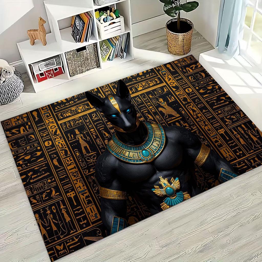 Ancient Egyptian God Dead Anubis Pharaoh Tutankhamun Mask Rug Carpet for Bedroom Living Room Sofa Doormat Decor,Non-slip Mat
