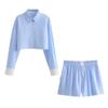 Spring 2025 Women's Striped Color Block Shirt & Shorts Set - European/American Style
