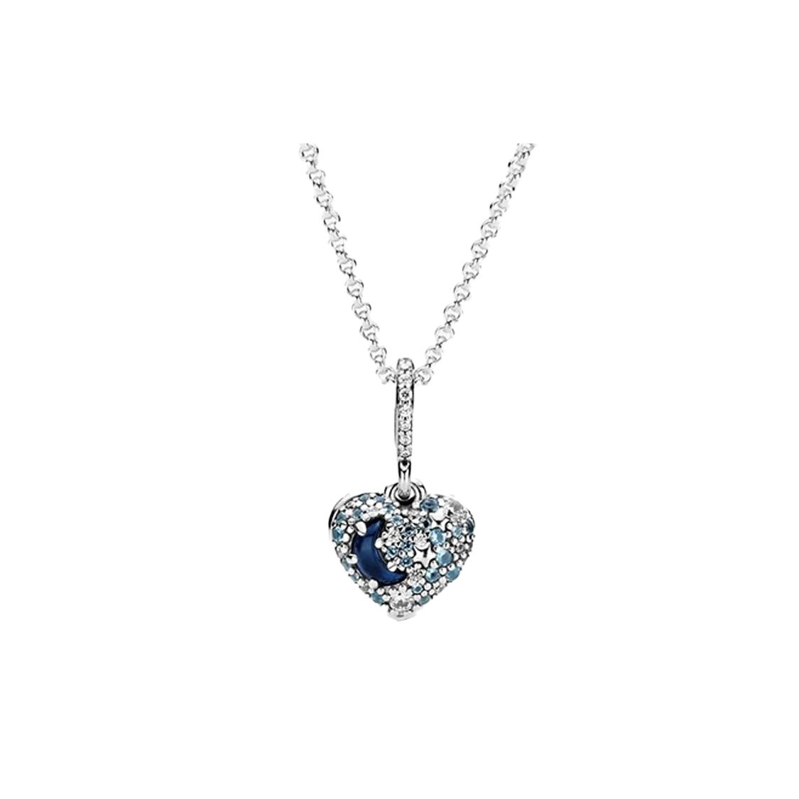 Pandora Brilliant Blue Moon And Star 925 Silver Necklace Women necklace 399232C01 Box,Blue