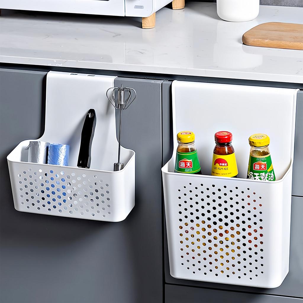 Contenitore da appendere moderno in plastica per ante di armadietti da cucina con ganci per ripiani organizzati