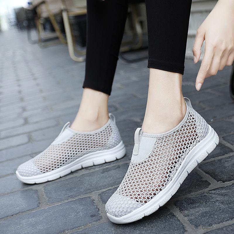 Shoes Women's Walking Shoes Lightweight Mesh Hollow Breathable Women's Shallow Mouth Casual Mother Shoes Single Mesh Shoes Summer