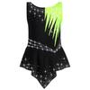 Girls Rhythmic Gymnastics Leotard Sleeveless Shiny Rhinestones Contrast Color Bodysuit Competition Costume