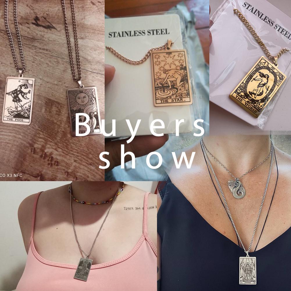 LIKGREAT Vintage Duży Naszyjnik z Kartami Tarota dla Kobiet Mężczyzn Stal Nierdzewna Esoteryzm Wisiorek Arkana Wielkie Amulet Biżuteria Para