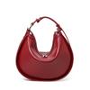 Echte Leder Sichelmond Tasche Handtasche Große Kapazität Glänzendes Weiches Leder Umhängetasche Halbrund Satteltasche Hornmond Tasche