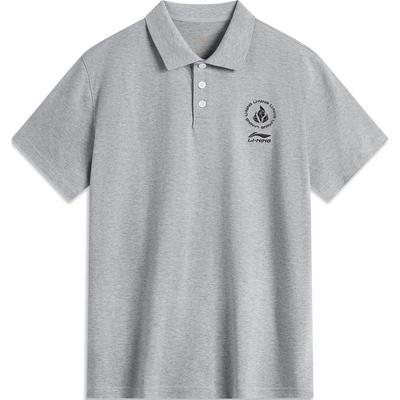 Li Ning Sports Trend Series Logo Letter Comfortable Breathable Versatile Casual Short Sleeve Polo Shirt Unisex Polo Shirts Flower-Gray APLU933-1