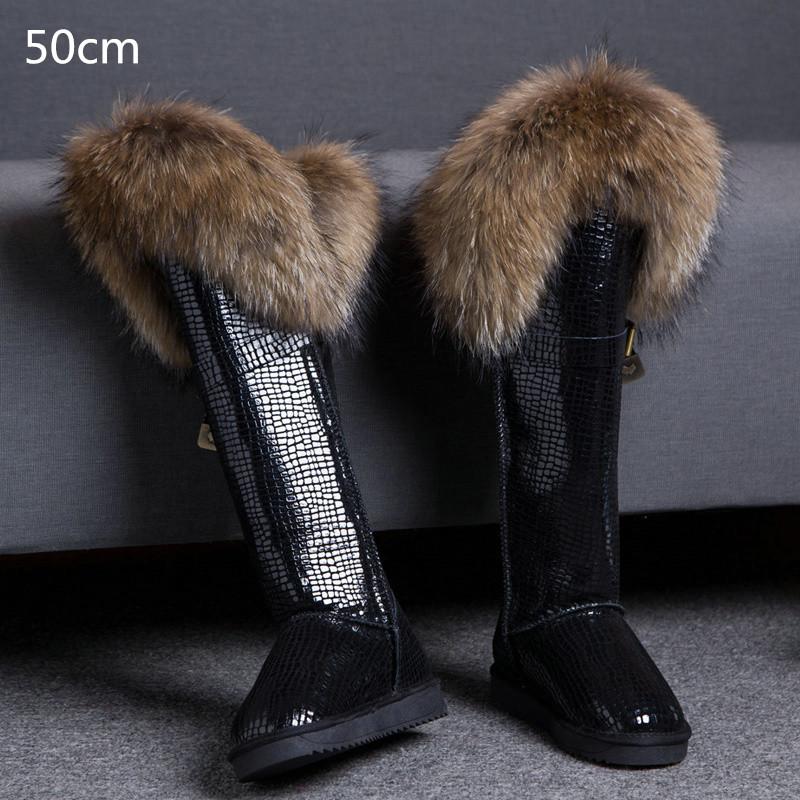 Fashion Fur One Real Fox Hair Over The Knee Boots Inside Elevating Women'S Boots Long Boots Super High Leather Waterproof Snow Boots