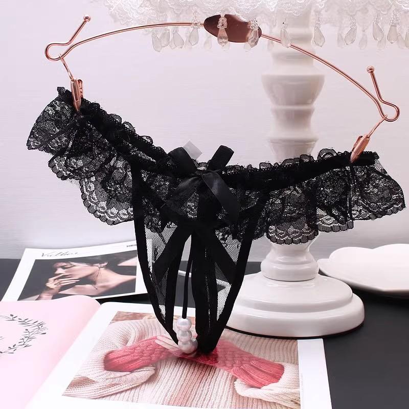 Plus Size Sex Pearl G-string Crotchless Erotic Lingerie Sexy Panties Porn Lace Women Underwear See Through Open Crotch Thongs