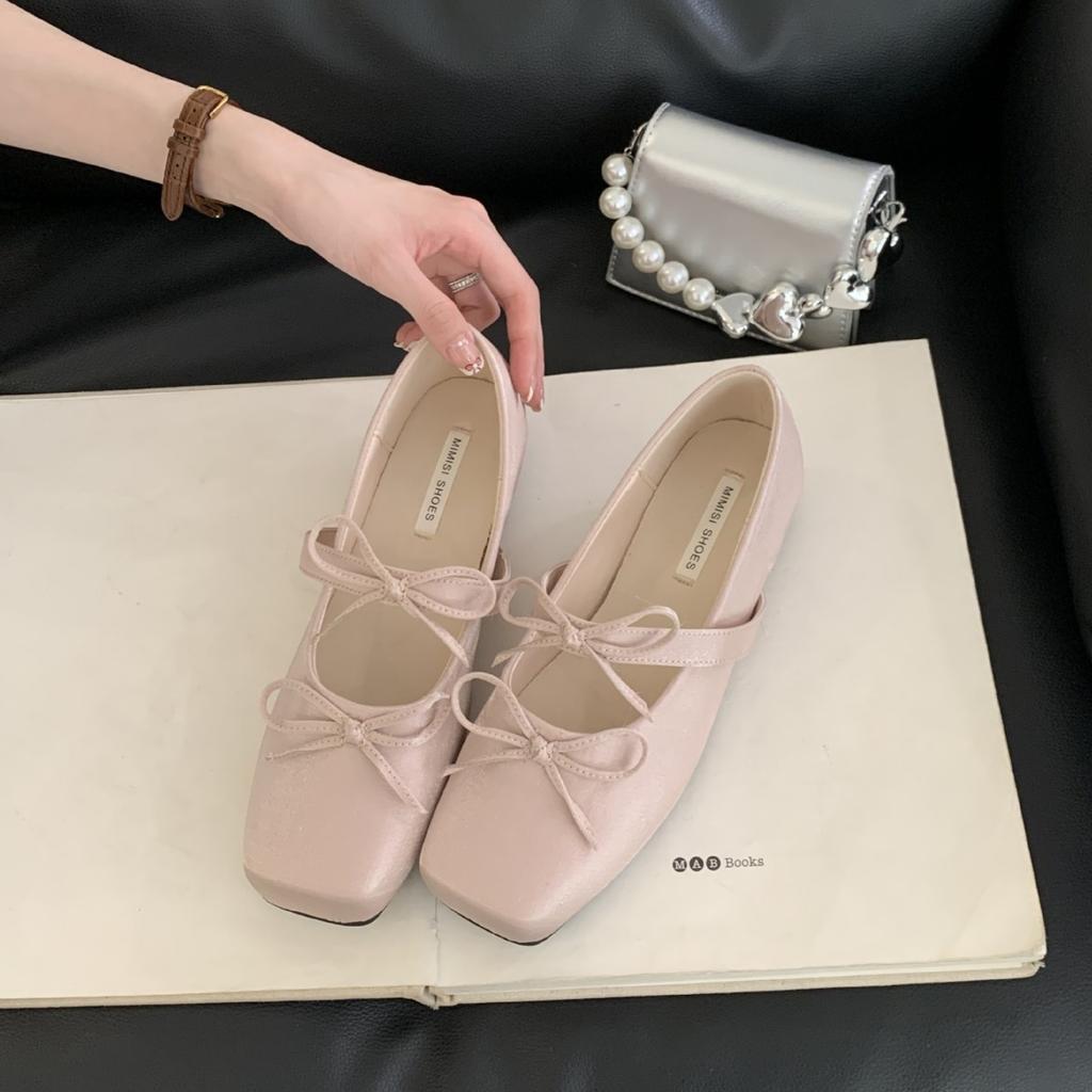 D3-102~ Inner Height Increase~ French Evening Breeze Bow Square Head Mary Jane Single Shoes Women's Shoes 2025 New Models