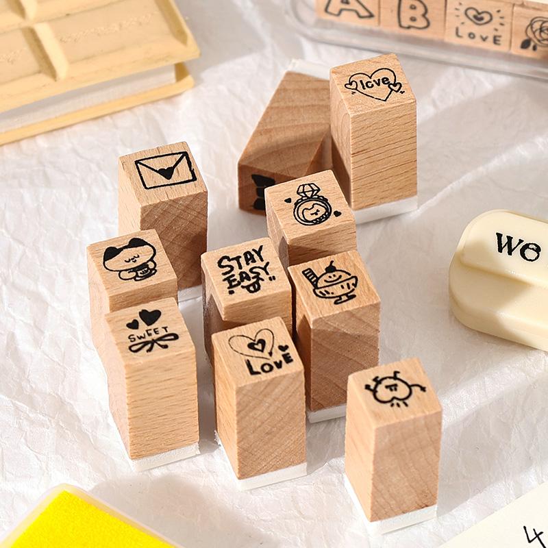 Journal GO 36pcs/set Cute Cartoon Wooden Rubber Stamp Set Lovely Rubber Seal for Collage Junk Journal Scrapbooking Planner