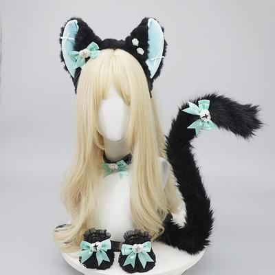Cosplay Katzenohren Stirnband Katzenschwanz Accessoires Handgefertigt Niedlich Katze Mädchen Tierohren Haaraccessoires Tier Schwanz Accessoires Set