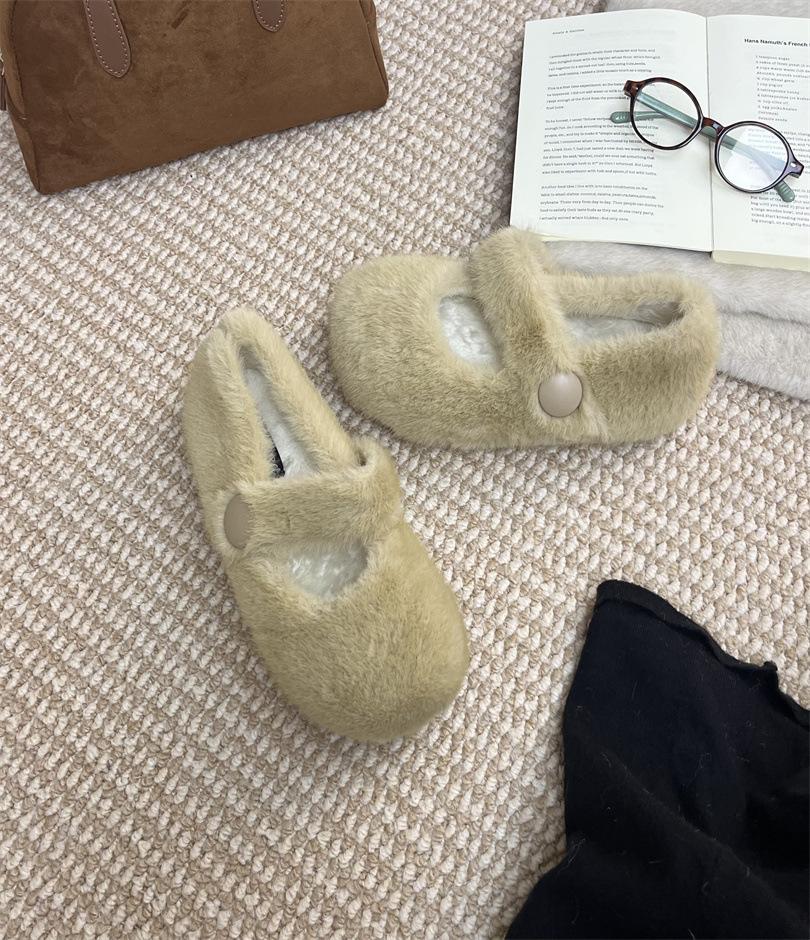 

Слишком тепло~ Пушистые туфли Мэри Джейн женские носят зимой новые бархатные туфли на одной педали обувь интернет-знаменитости хлопковая обувь 39 абрикосовый