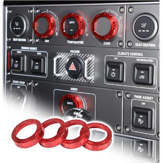 4PCS Center Console Knob Trim Ring AC Sound Volume Knob Trim Cover Compatible with INEOS Grenadier 2020-2024 Switch Volume Control Trim Ring Aluminum красный
