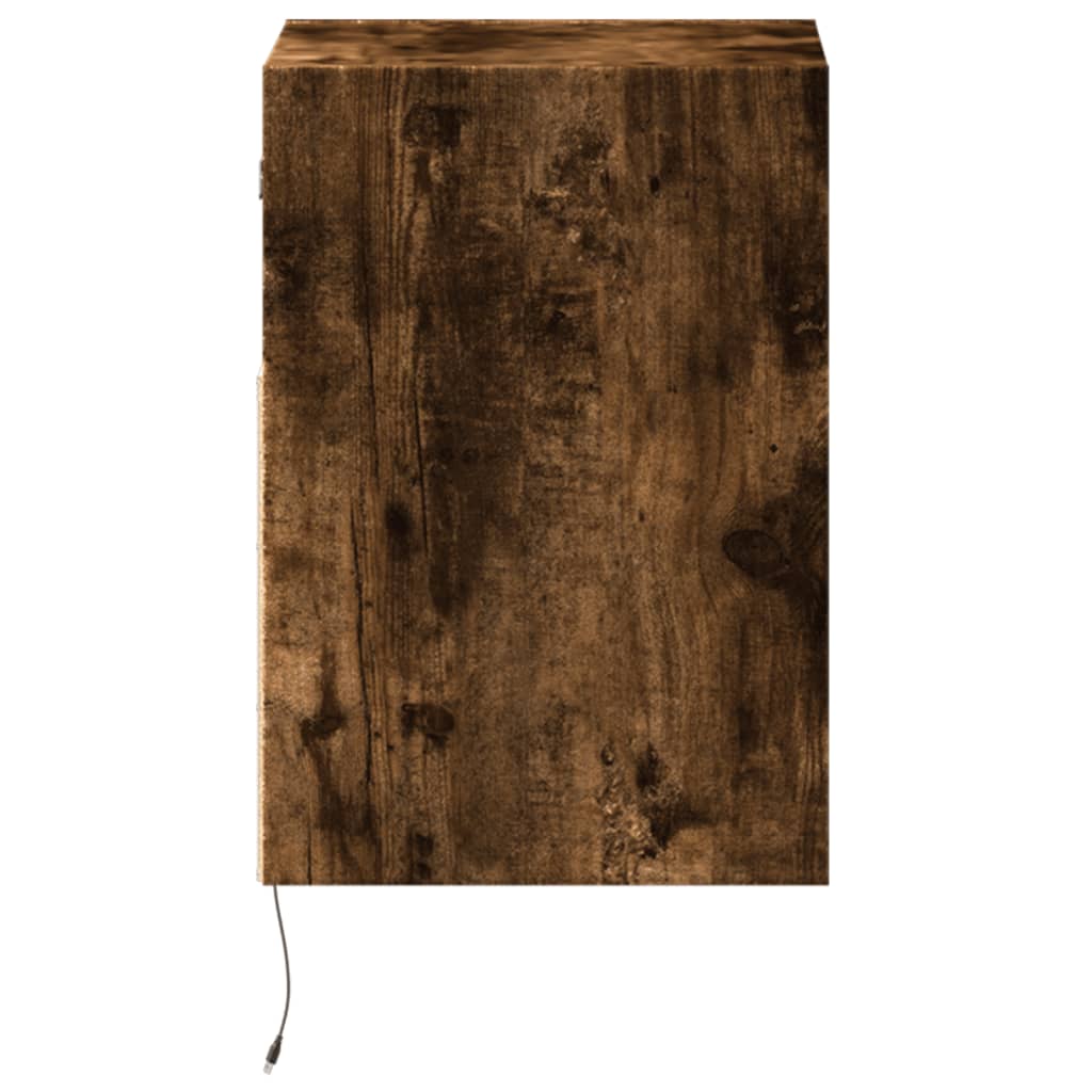 Wall Mounted Nightstand with LED Lights Smoked Oak