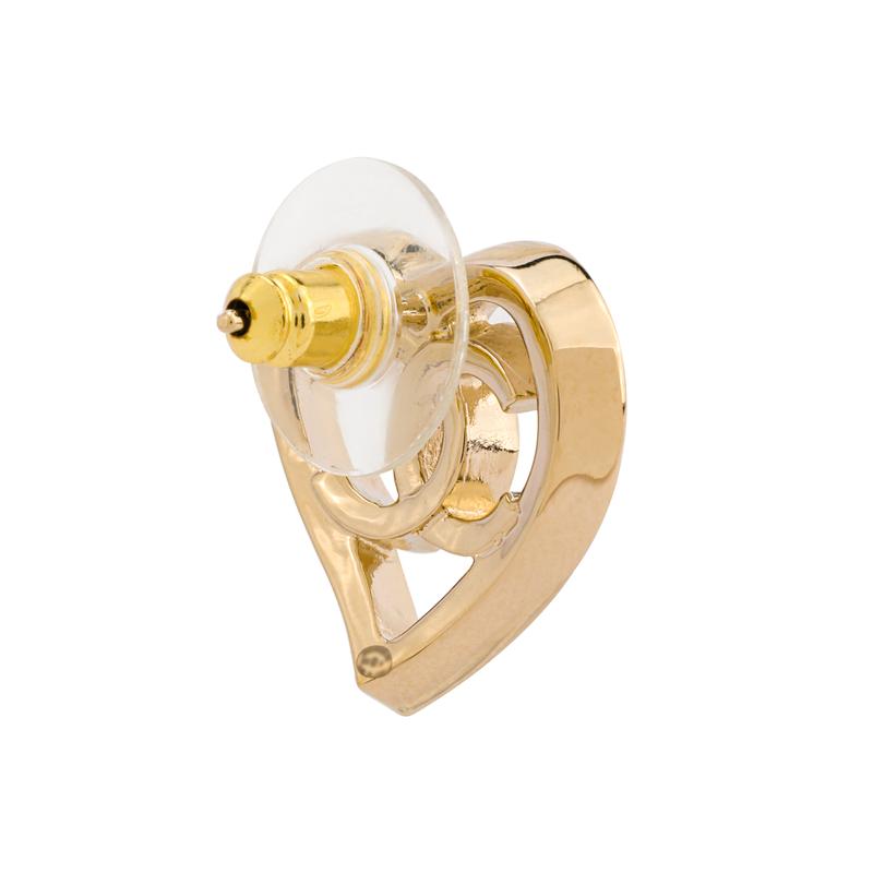 CHANEL Hollow Heart Double C Earrings Women's Gold