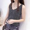 Women Ice Silk Diamond Shirt Female Wild V Neck Sleeveless Loose Short Shirt Tank Top Summer Camis and Vests