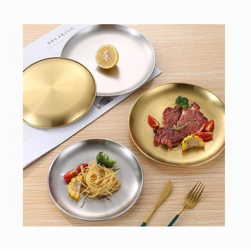 14/17/20/23Cm Round Plate Dessert Plate Fruit Dish Barbecue Plate Bone Spitting Dish 201 Stainless Steel Tray Tableware