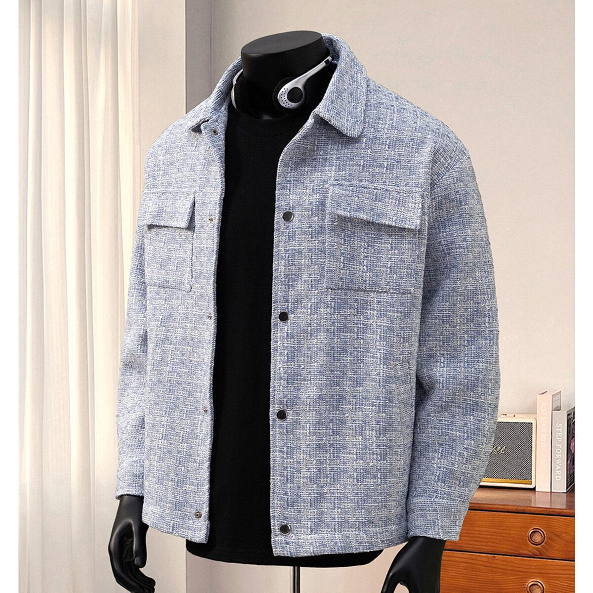 

Autumn Men Vintage Plaid Jacket Men Trendy Casual Streetwear Coats Men Korean Fashion Oversize Coat Male Harajuku Outwear M світло-синій колір