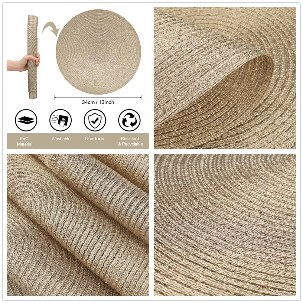 Set of 6 Gold Round Braided Table Mat Washable Placemats Anti Slip Dining Tableware For Home Kitchen Wedding Holiday Table Décor