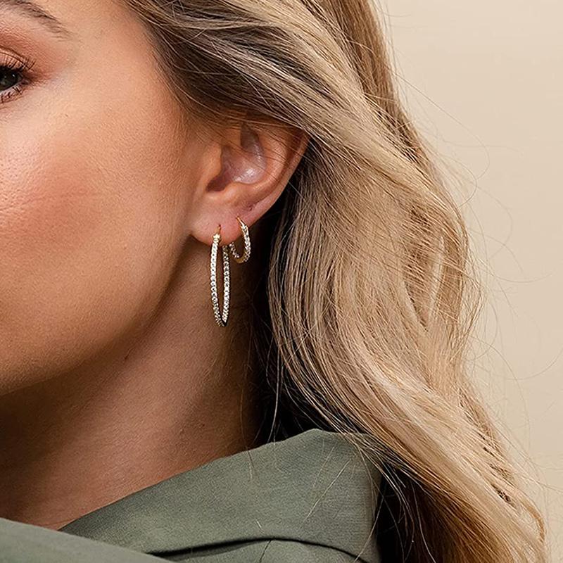 Hoop Earrings for Women Fashion Trend Micro-inlaid Zircon Small & Big Pierced Cartilage Ear Hoops Punk Jewelry Accessories E398