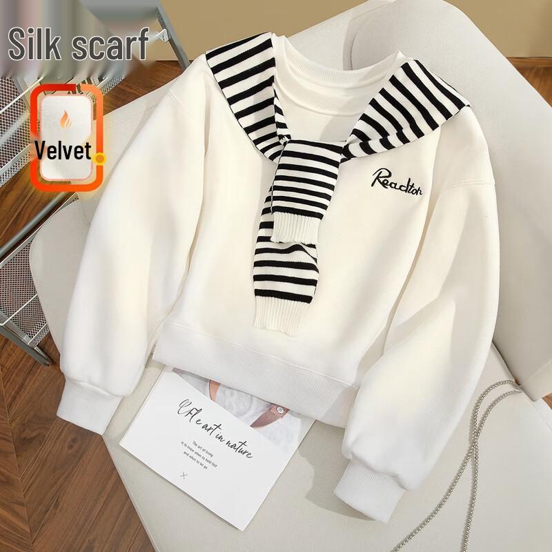 

Women s Fashion Fleece-Lined Round Neck Long Sleeve Loose Sweatshirt One Size