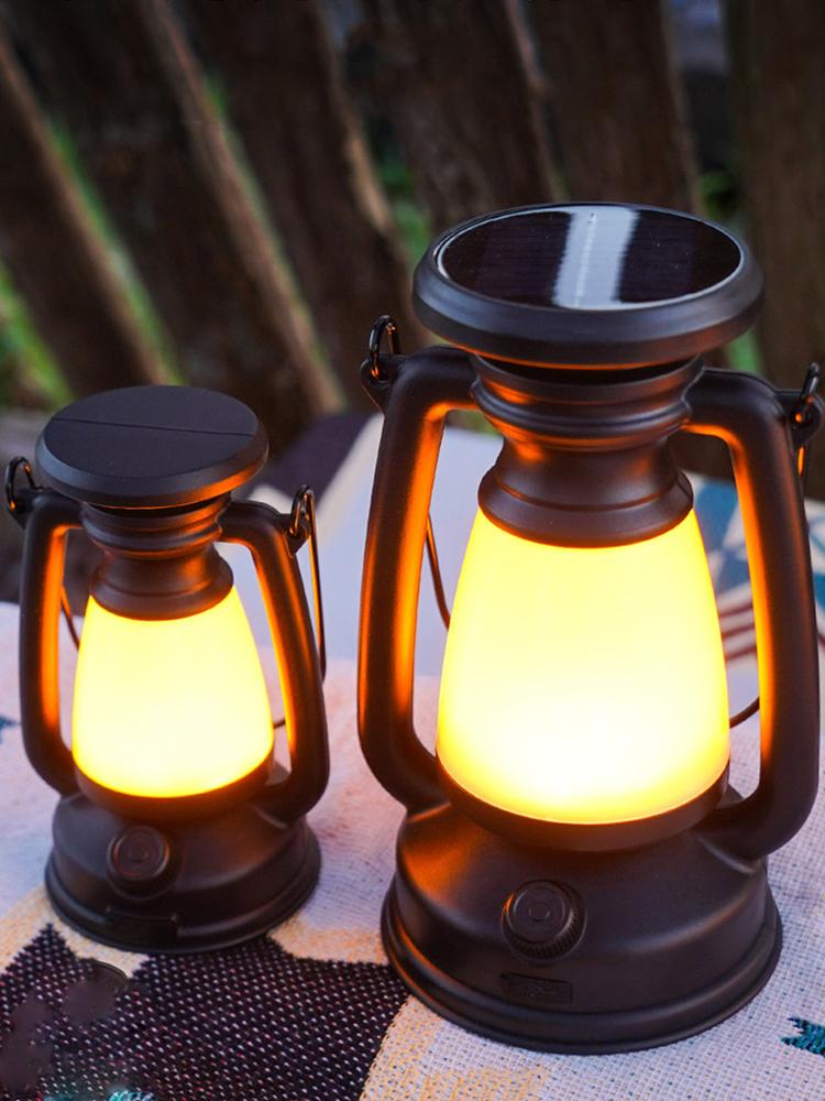 Vintage Handheld Camping Light 120LM LED Camping Lamp 800mAh/1200mAh Type-C USB Solar Charging Waterproof Outdoor Lighting